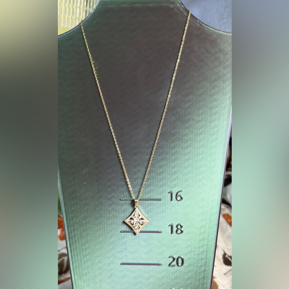 Gold Diamond Shaped Necklace with Zircon Stones